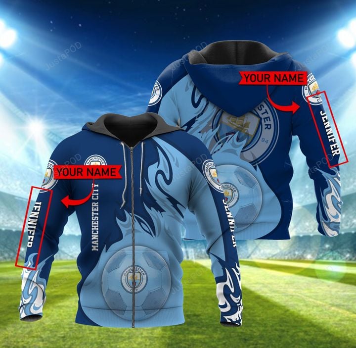 Manchester City Individueller Name Flamme Ball Reißverschluss-Hoodie