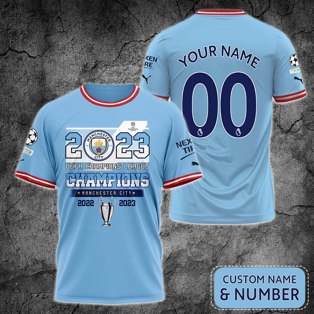 Manchester City Individueller Name Nummer UEFA Champions 2022-2023 T-Shirt