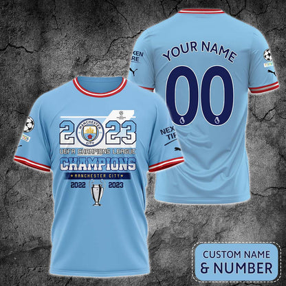 Manchester City Individueller Name Nummer UEFA Champions 2022-2023 T-Shirt