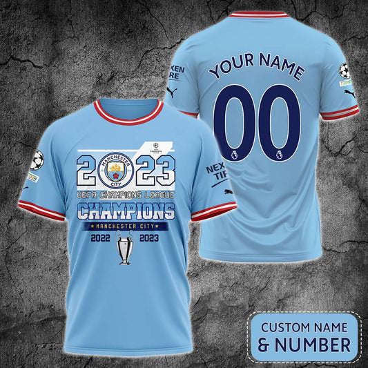 Manchester City Individueller Name Nummer UEFA Champions 2022-2023 T-Shirt