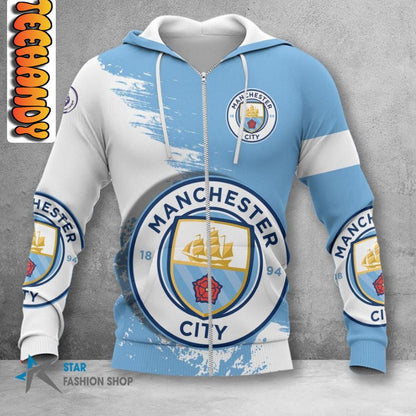 Manchester City Weiß Blau Besonders Reißverschluss-Hoodie
