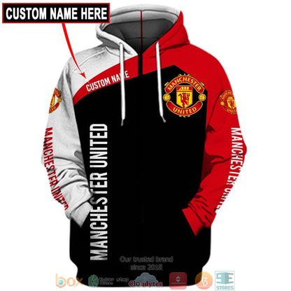 Manchester United Individueller Name Schwarz Rot Reißverschluss-Hoodie V7