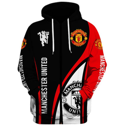 Manchester United Rot Schwarz Reißverschluss-Hoodie V6