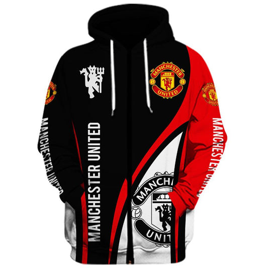 Manchester United Rot Schwarz Reißverschluss-Hoodie V6