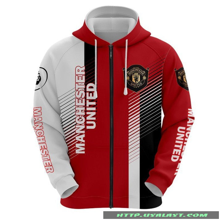Manchester United Rot Weiß Reißverschluss-Hoodie V5