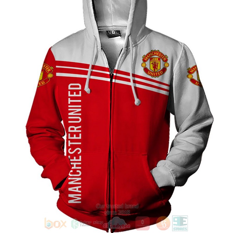 Manchester United Rot Weiß Reißverschluss-Hoodie V8