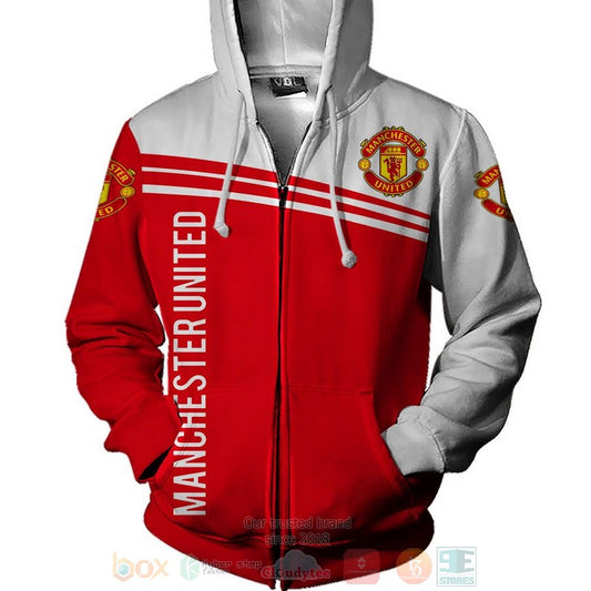 Manchester United Rot Weiß Reißverschluss-Hoodie V8