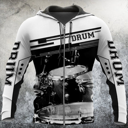 Music Lover - Drums Black White Reißverschluss-Hoodie