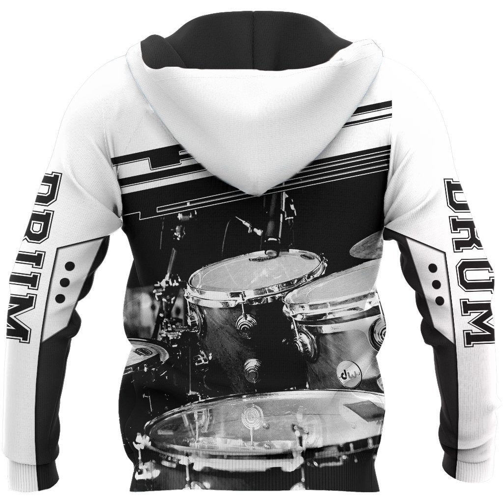 Music Lover - Drums Black White Reißverschluss-Hoodie