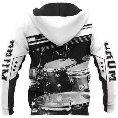 Music Lover - Drums Black White Reißverschluss-Hoodie