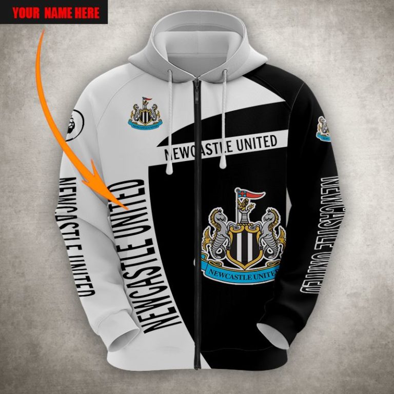 Newcastle United FC Individueller Name Schwarz Weiß Reißverschluss-Hoodie