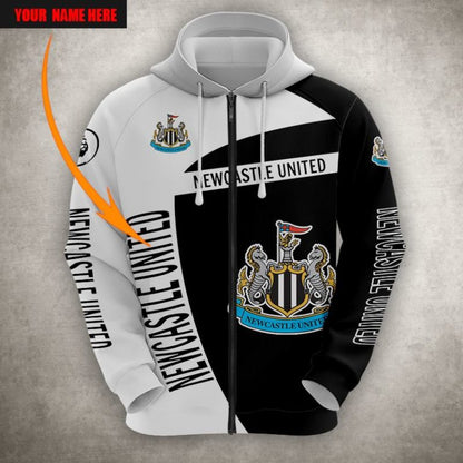 Newcastle United FC Individueller Name Schwarz Weiß Reißverschluss-Hoodie