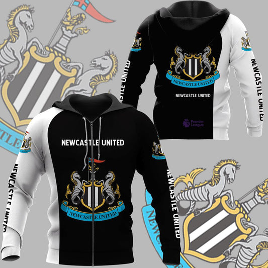 Newcastle United FC Schwarz Weiß Reißverschluss-Hoodie V2