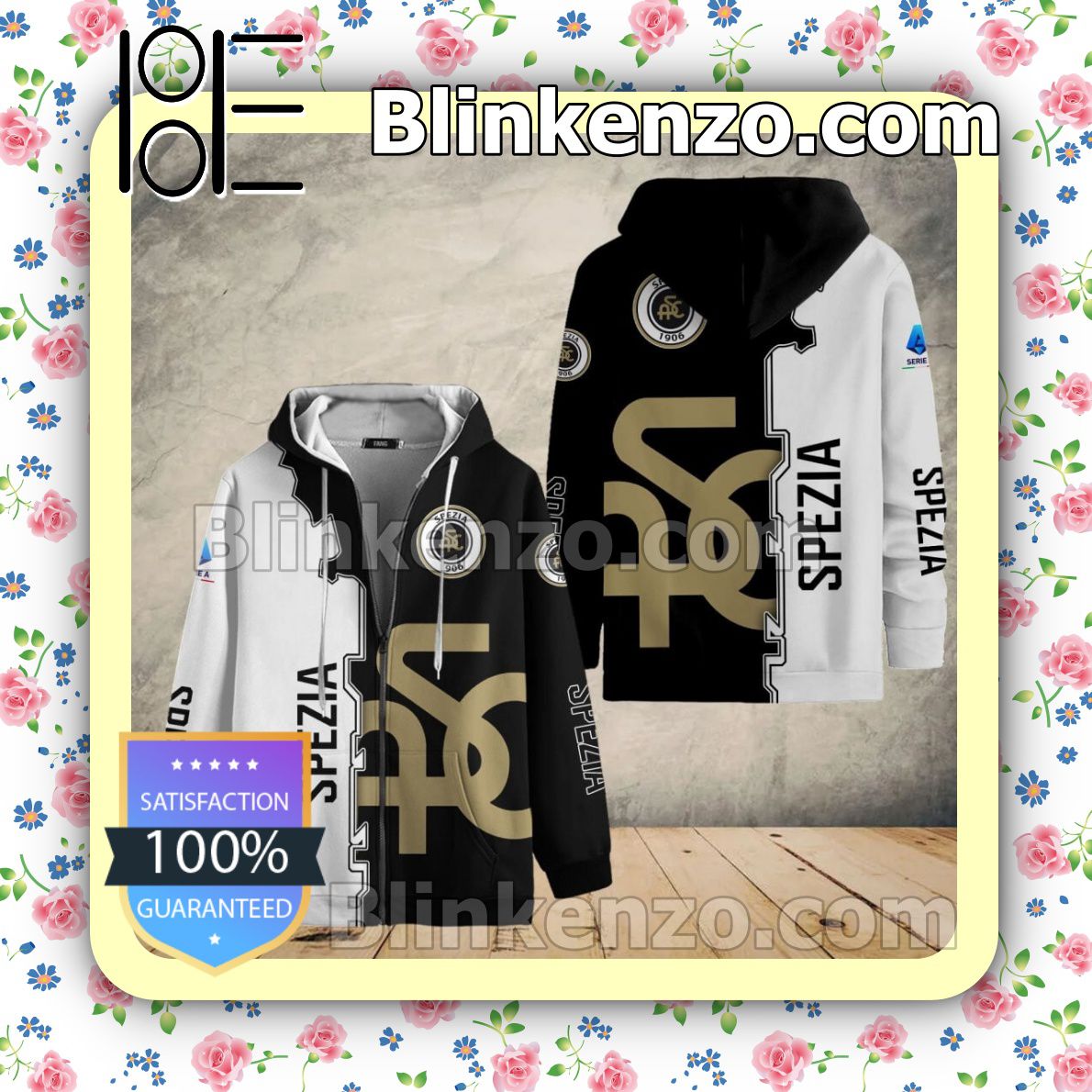 Spezia Calcio Schwarz Weiß Reißverschluss-Hoodie