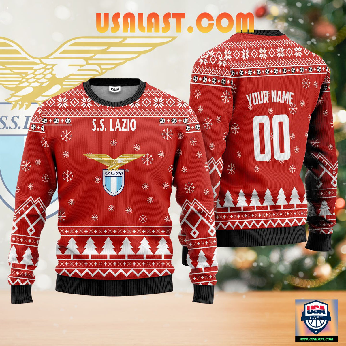 SS Lazio Individueller Name Nummer Rot Ausführung Hässlich Weihnachtspullover