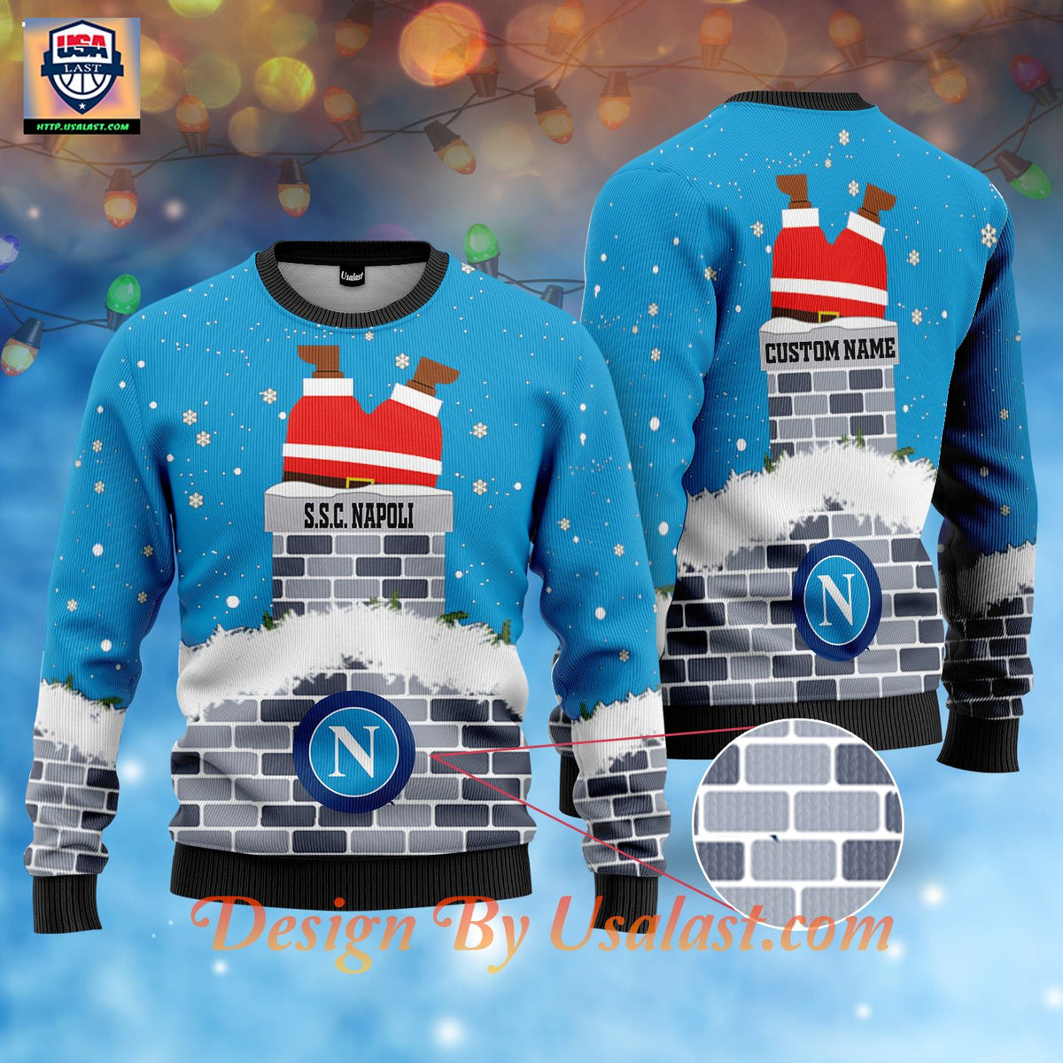 SSC Napoli Individueller Name Weihnachtsmann Hässlich Weihnachtspullover