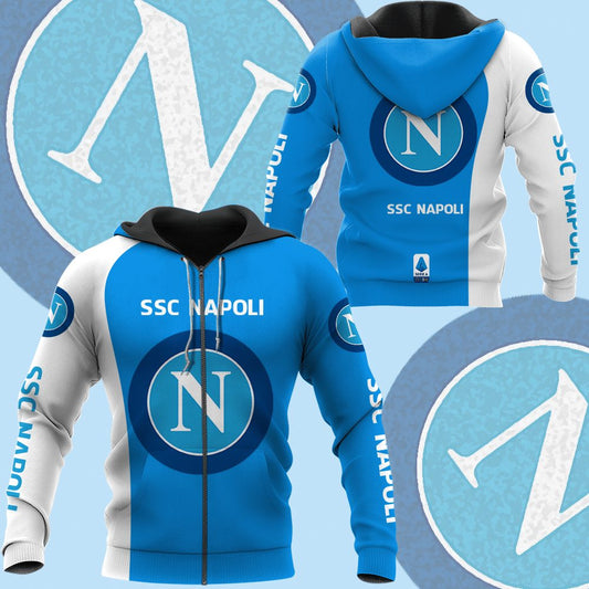 SSC Napoli Licht Blau Weiß Logo Reißverschluss-Hoodie