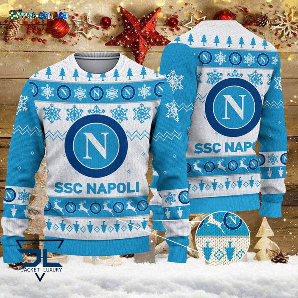 SSC Napoli Weiß Blau Hässlich Weihnachtspullover