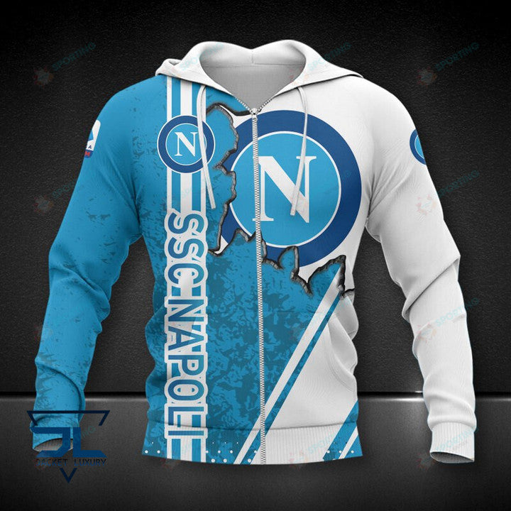 SSC Napoli Weiß Blau Kratzen Reißverschluss-Hoodie
