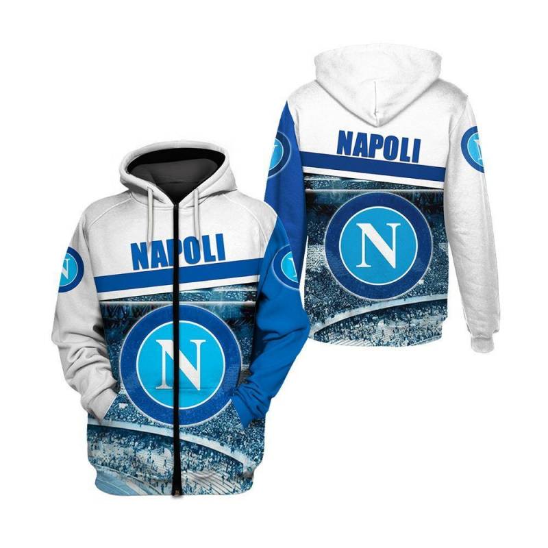 SSC Napoli Weiß Blau Logo Reißverschluss-Hoodie