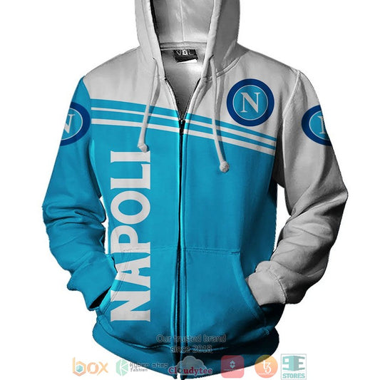 SSC Napoli Weiß Blau Reißverschluss-Hoodie V12