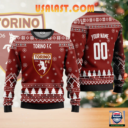 Torino FC Individueller Name Nummer Rot Ausführung Hässlich Weihnachtspullover