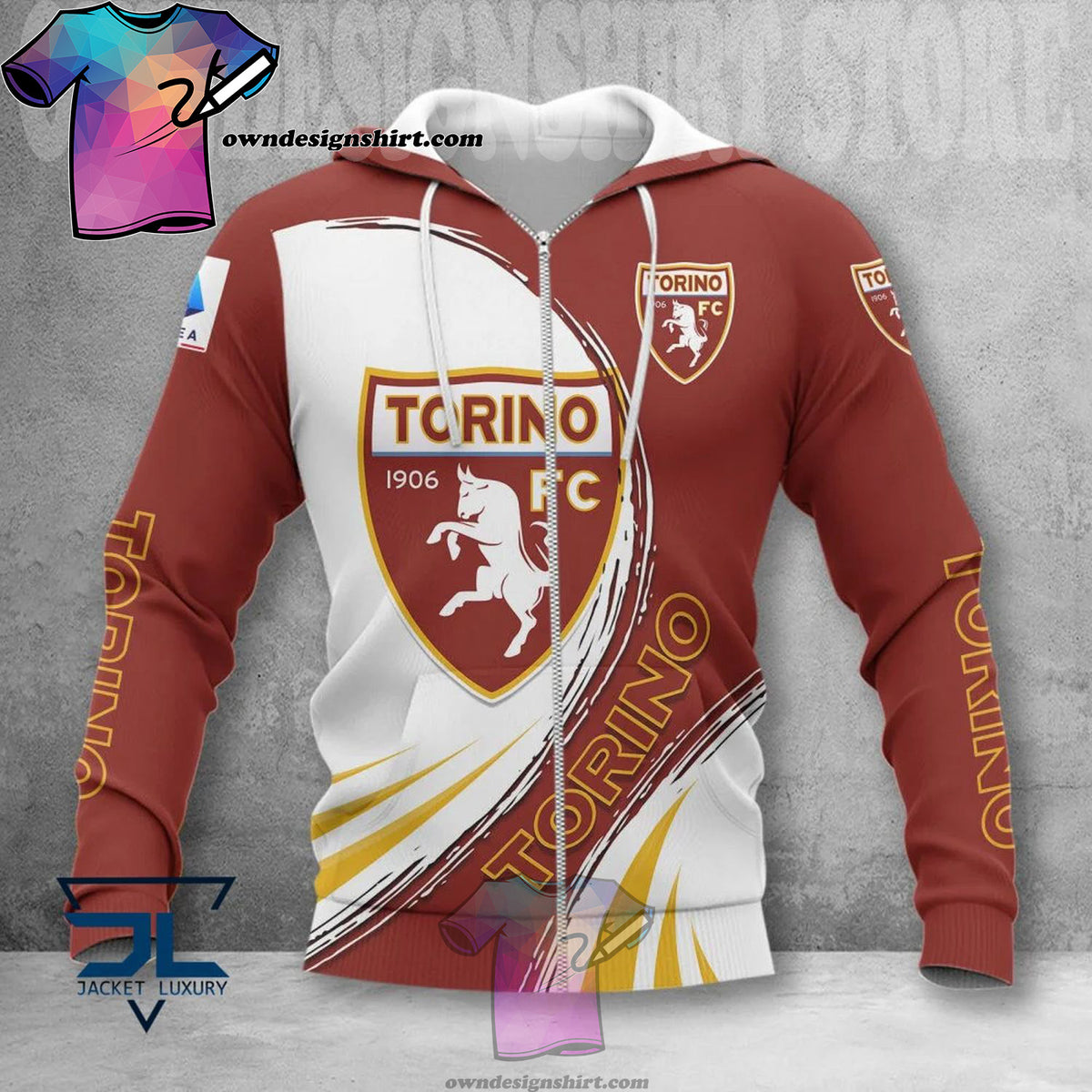 Torino FC Weiß Kastanienbraun Gelb Reißverschluss-Hoodie