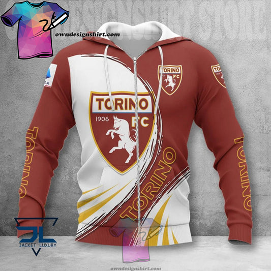 Torino FC Weiß Kastanienbraun Gelb Reißverschluss-Hoodie