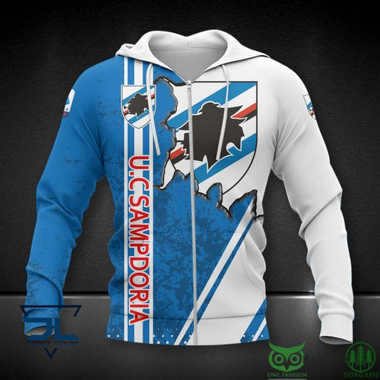 UC Sampdoria Blau Weiß Reißverschluss-Hoodie V2