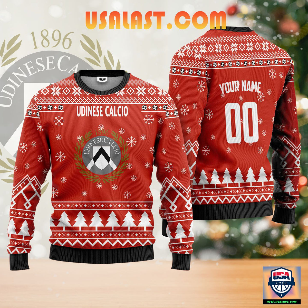 Udinese Calcio Individueller Name Nummer Rot Ausführung Hässlich Weihnachtspullover