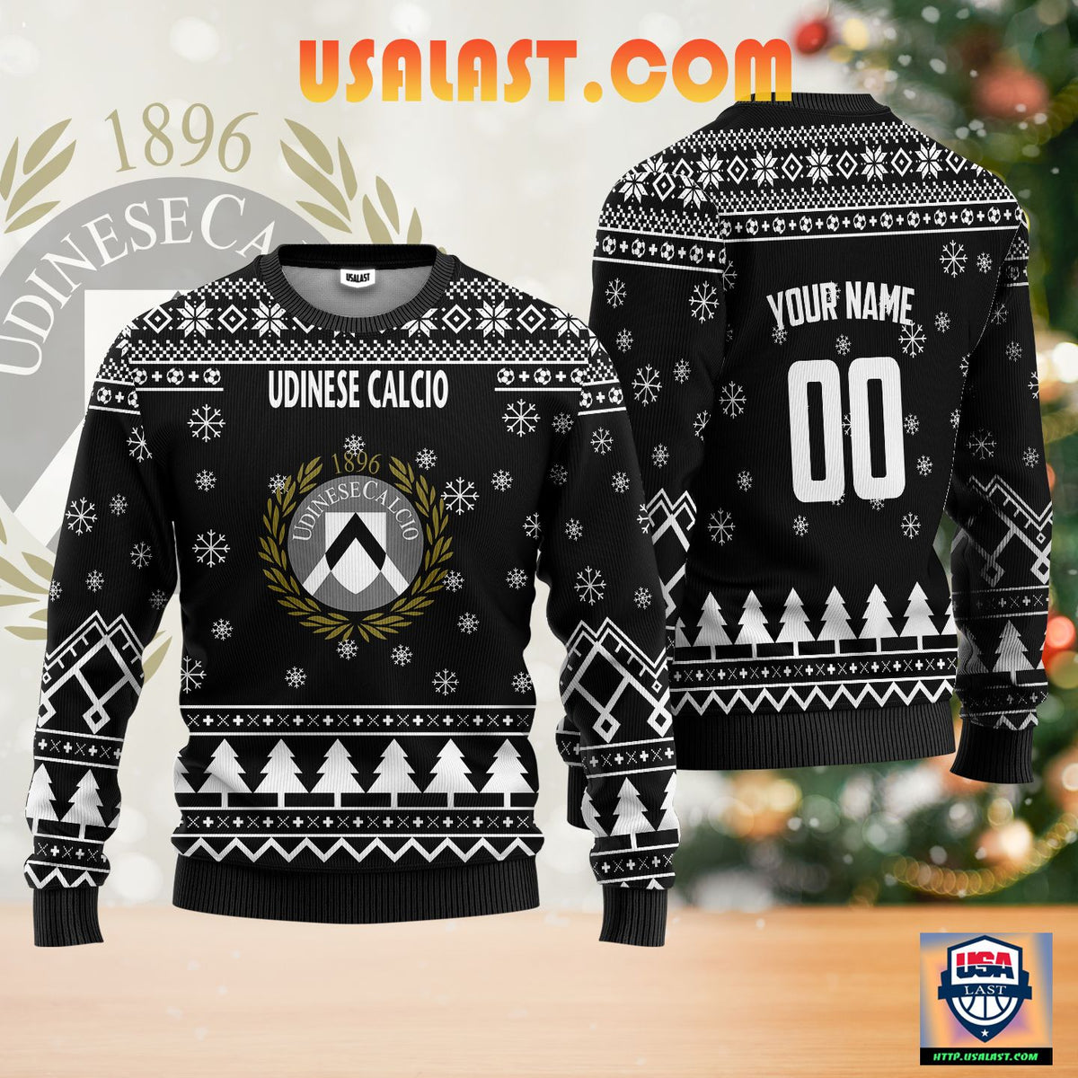 Udinese Calcio Individueller Name Nummer Schwarz Ausführung Hässlich Weihnachtspullover