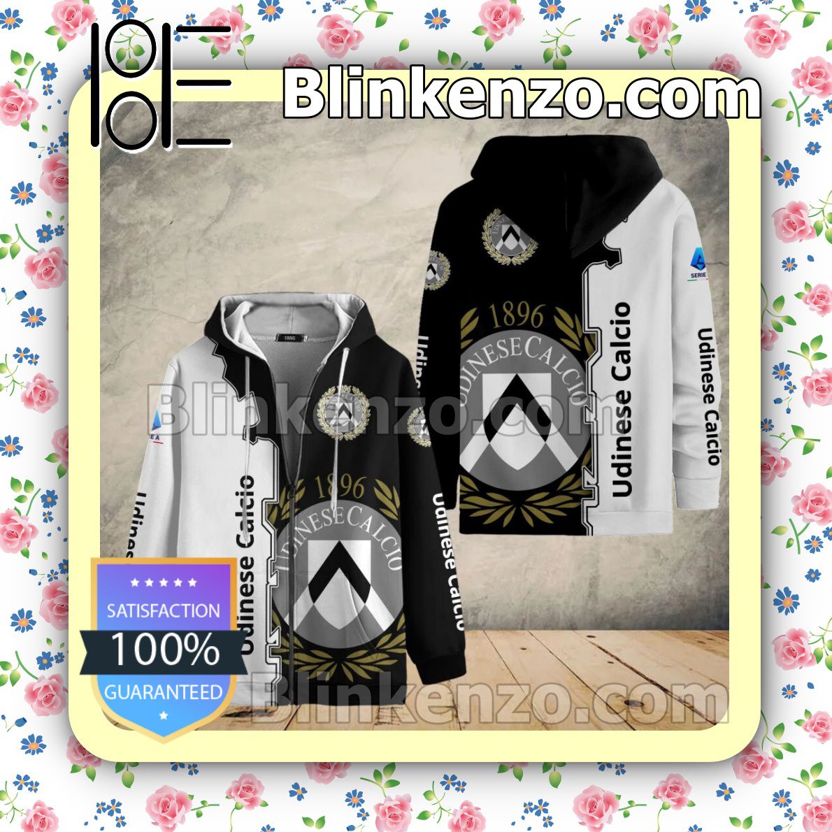 Udinese Calcio Schwarz Weiß Reißverschluss-Hoodie V1
