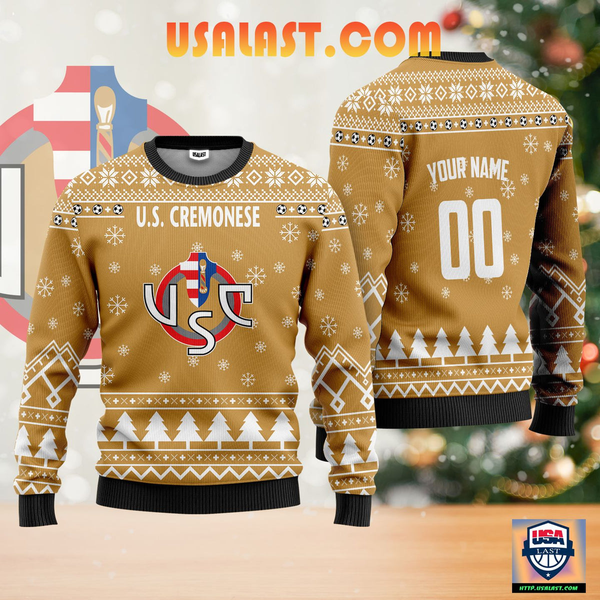 US Cremonese Individueller Name Nummer Gold Verion Hässlich Weihnachtspullover