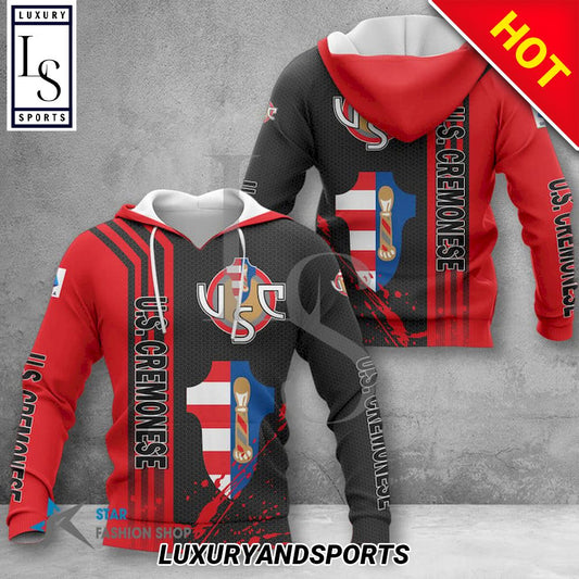 US Cremonese Schwarz Rot Kapuzenpullover V1