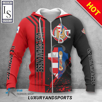 US Cremonese Schwarz Rot Reißverschluss-Hoodie V1