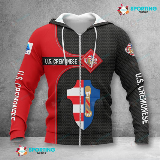 US Cremonese Schwarz Rot Reißverschluss-Hoodie V2