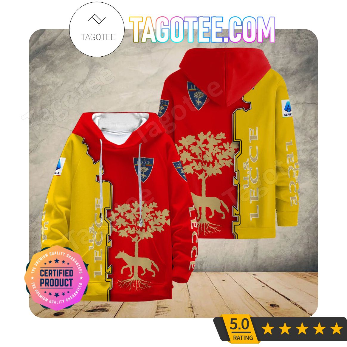 US Lecce Rot Gelb Kapuzenpullover V1