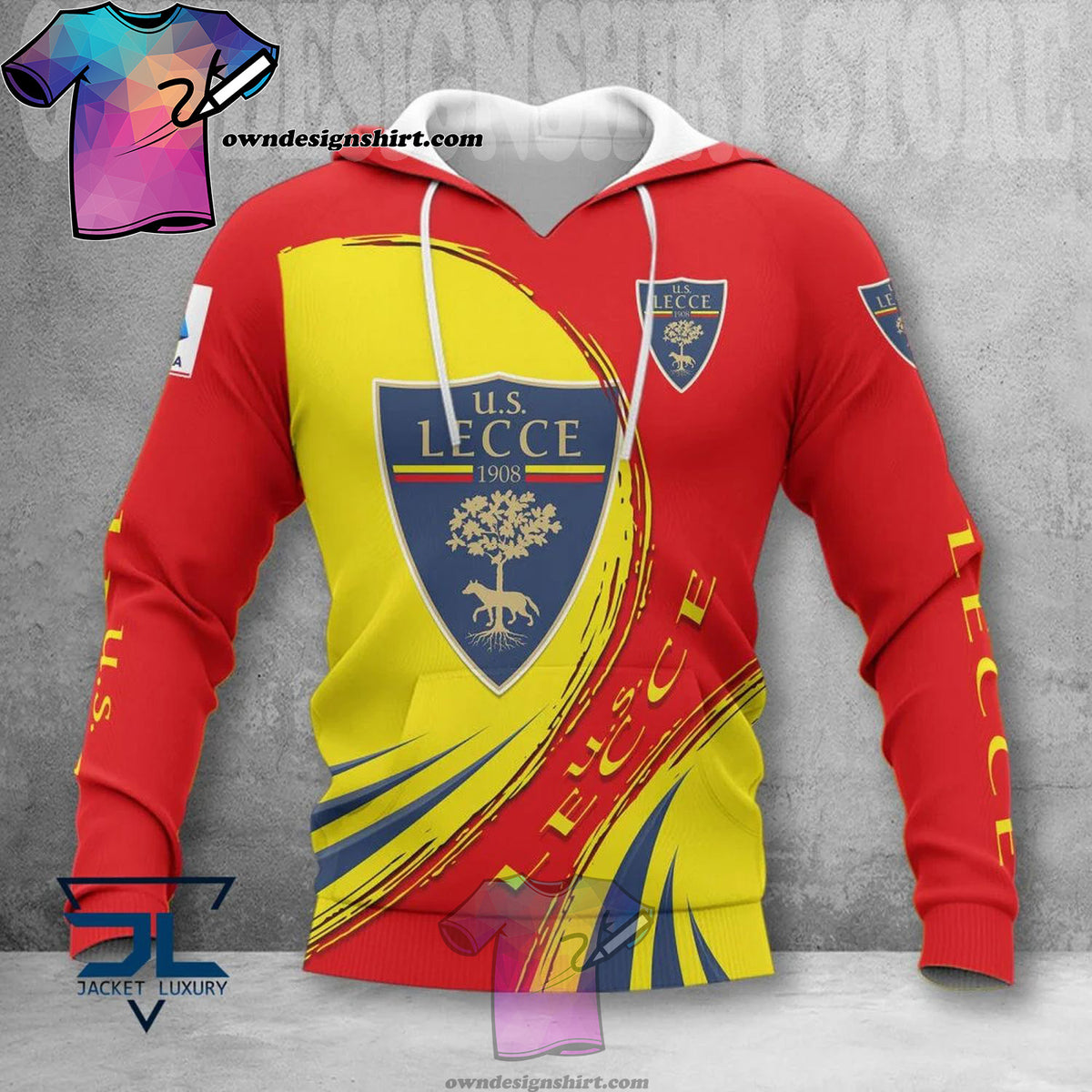 US Lecce Rot Gelb Kapuzenpullover V2