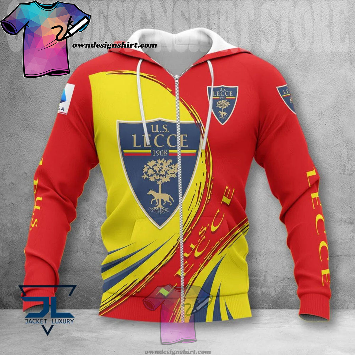 US Lecce Rot Gelb Reißverschluss-Hoodie V2