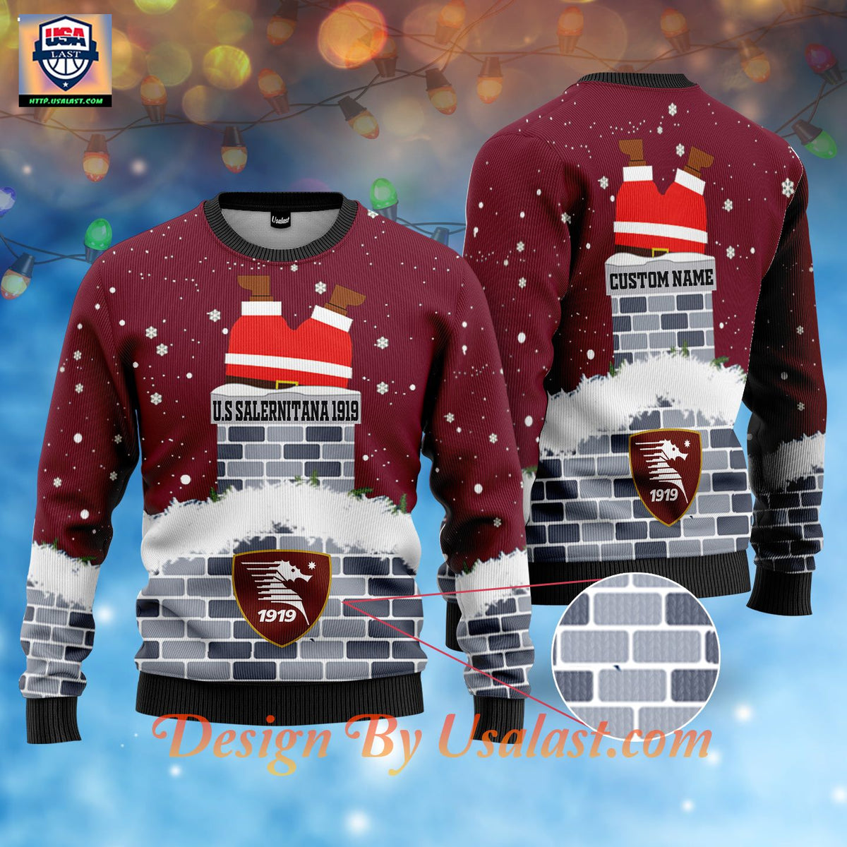 US Salernitana Weihnachtsmann Individueller Name Hässlich Weihnachtspullover