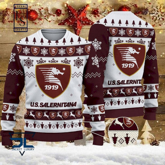 US Salernitana Weiß Braun Hässlich Weihnachtspullover
