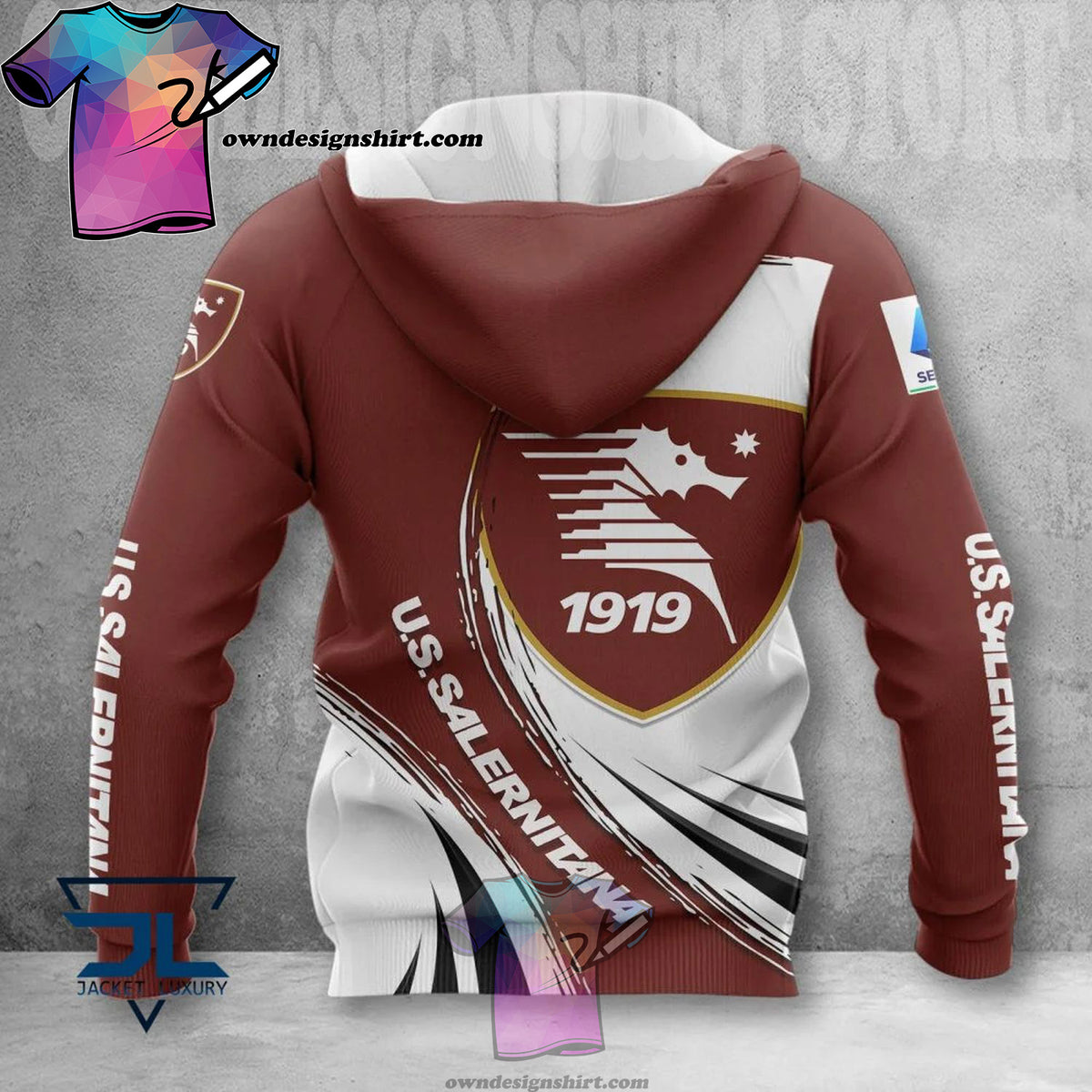 US Salernitana Weiß Braun Reißverschluss-Hoodie