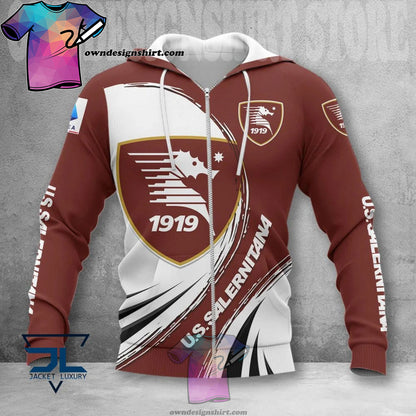 US Salernitana Weiß Braun Reißverschluss-Hoodie