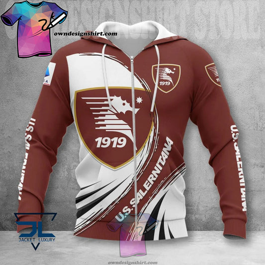 US Salernitana Weiß Braun Reißverschluss-Hoodie