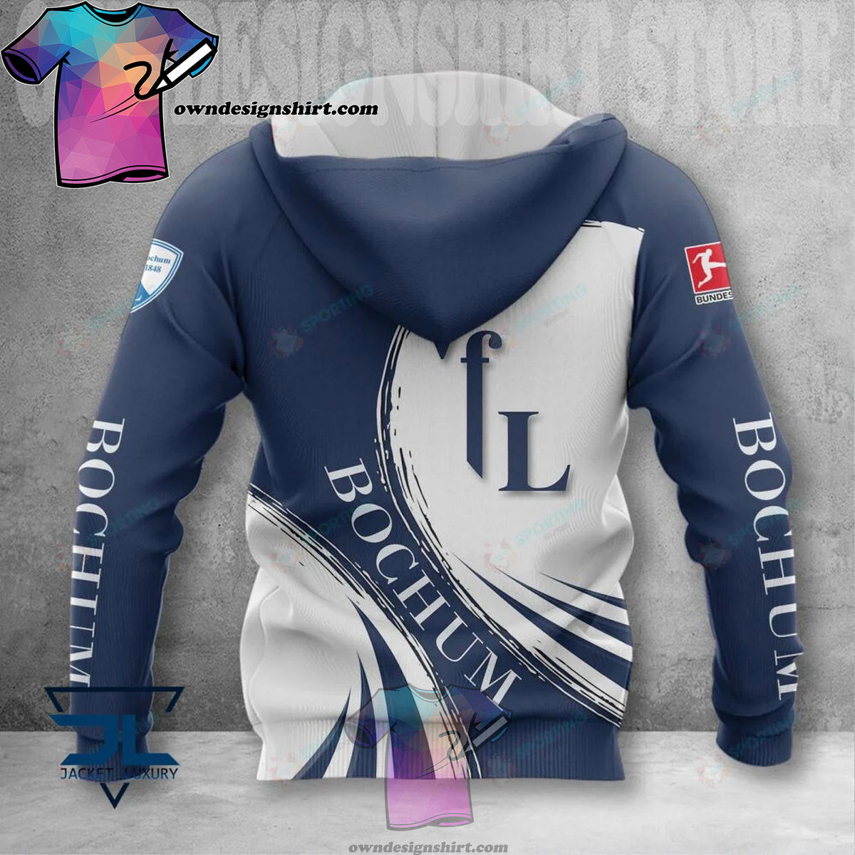 VfL Bochum 1848 Weiß Dunkel Blau Reißverschluss-Hoodie