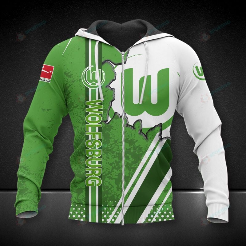 VfL Wolfsburg Grün Weiß Reißverschluss-Hoodie