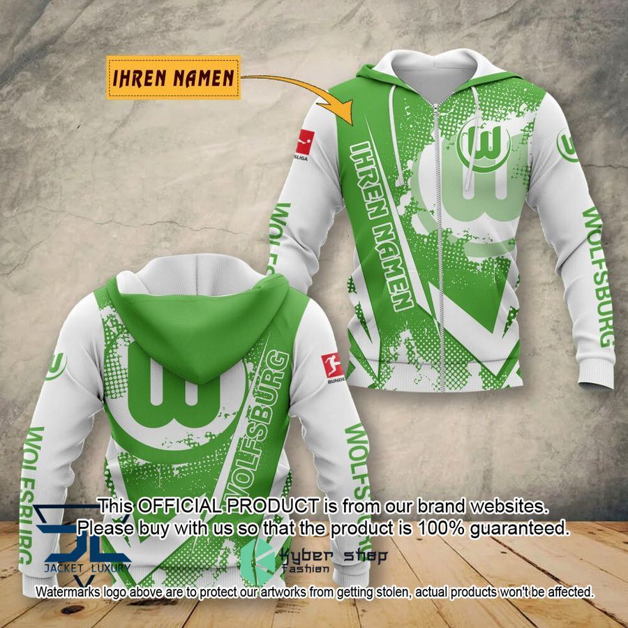 VfL Wolfsburg Individueller Name Grün Weiß Reißverschluss-Hoodie