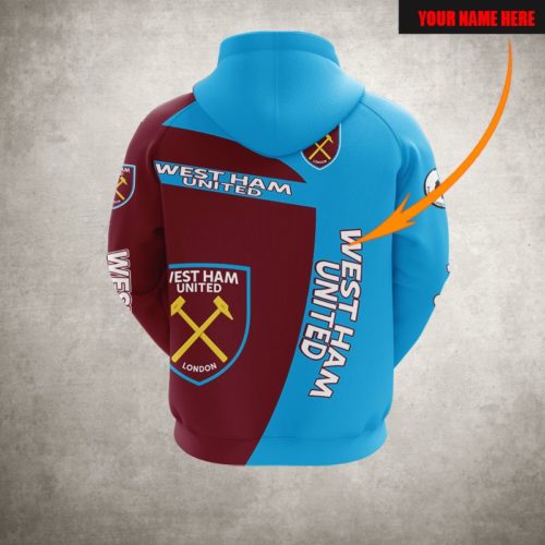 West Ham United FC Individueller Name Blau Rot Reißverschluss-Hoodie