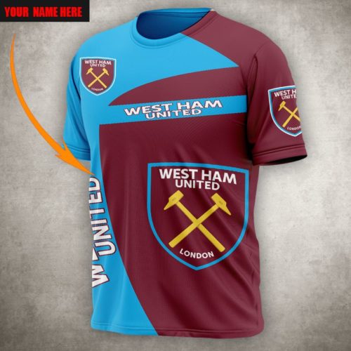 West Ham United FC Individueller Name Blau Rot T-Shirt