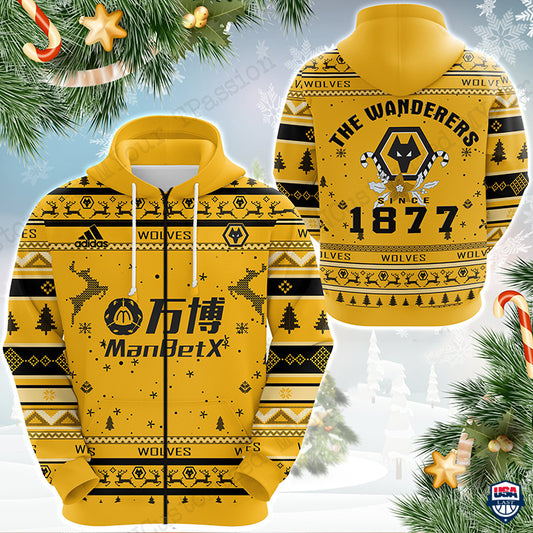 Wolverhampton Wanderers FC 1880 Hässliches Weihnachten Reißverschluss-Hoodie